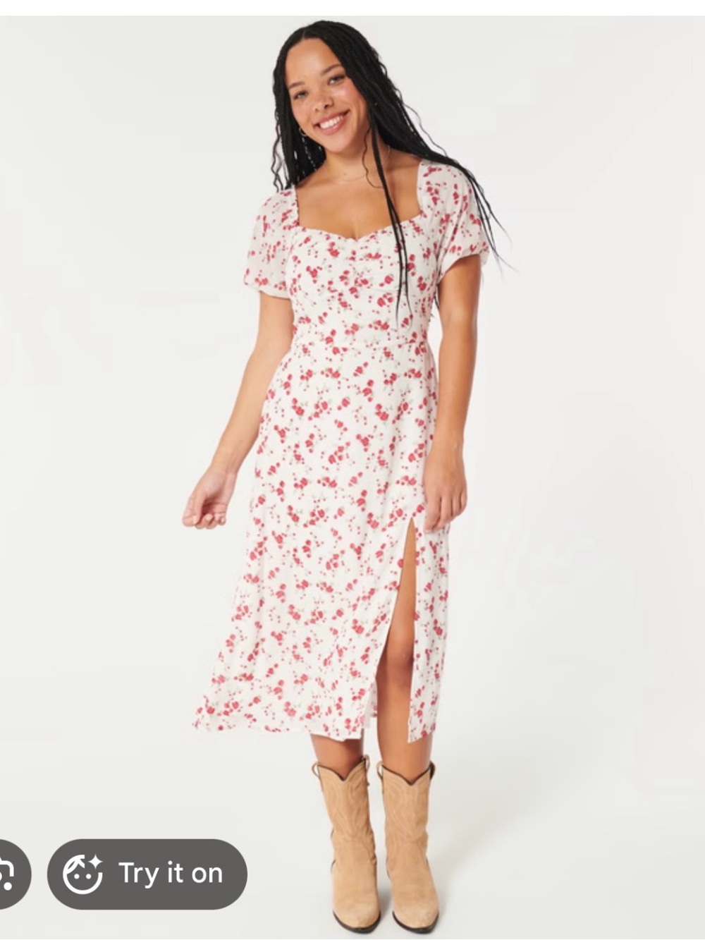 Hollister White Midi Dress with Pink Floral Print